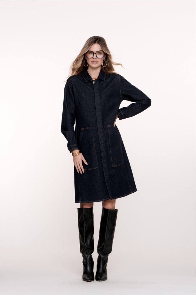 MIDI DENIM JURK MET OPGESTIKTE ZAKKEN 55515 10 DARK BLUE DENIM
